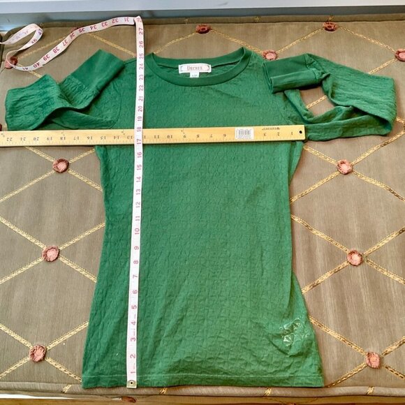 Decree T-Shirt Sheer Long Sleeve Burnout Floral Pattern Green (S) - Picture 5 of 6